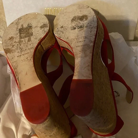 Jimmy Choo Red Suede wedges - Picture 4 of 5